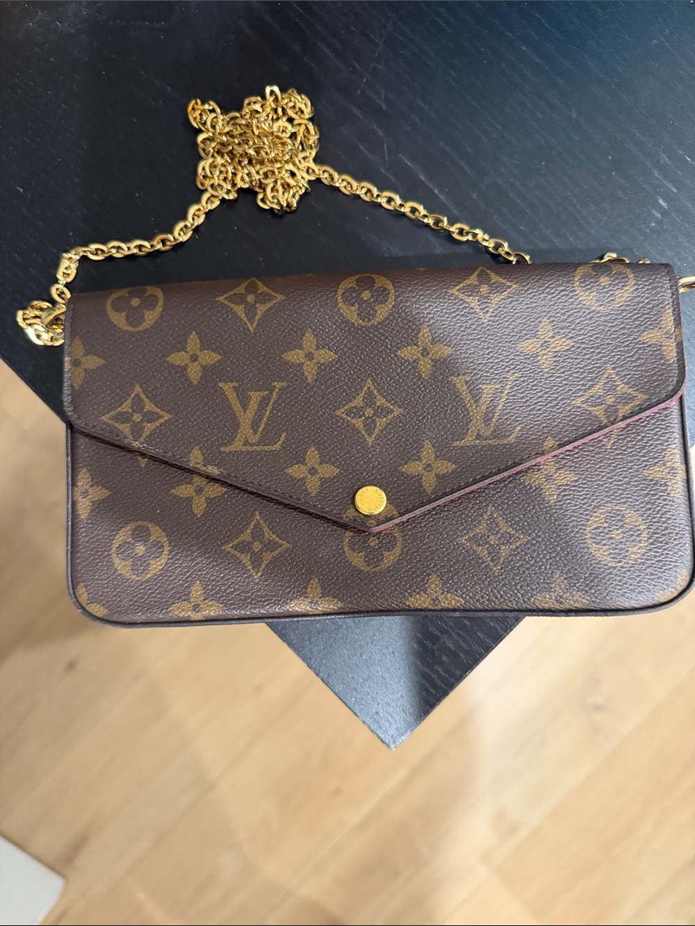 Louis Vuitton Monogram Canvas Chain Crossbody in Brown and Gold